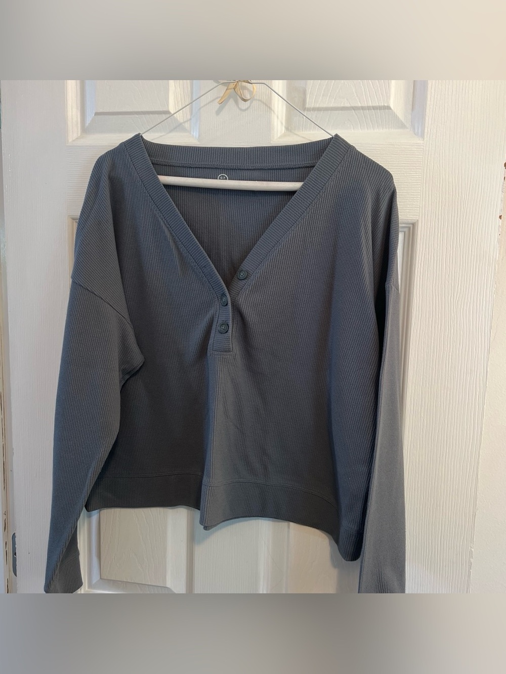 Waffle Knit Long Sleeve V-Neck Top